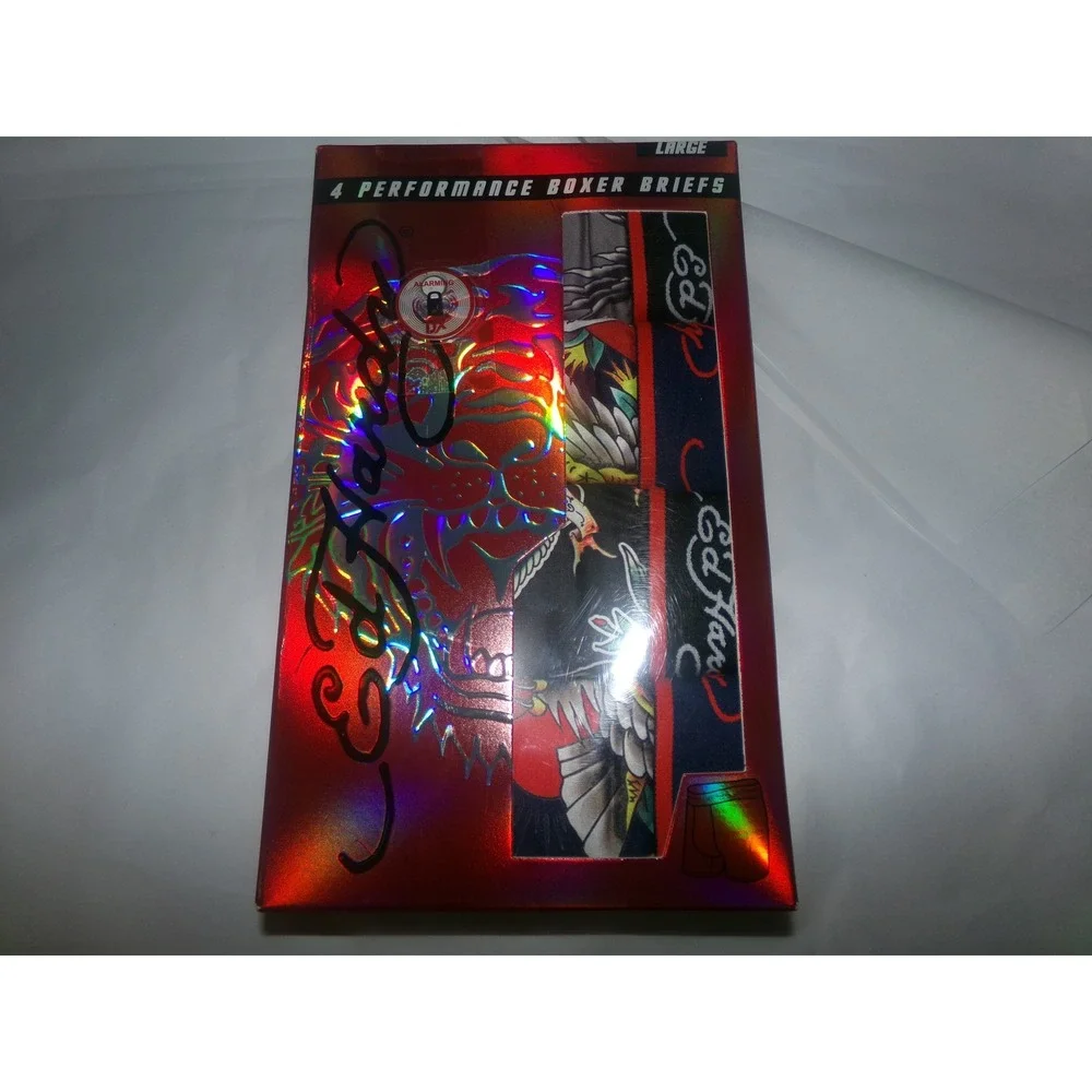 Ed Hardy Mens SZ LRG 4 Pack Performance Boxer Briefs Tattoo Print Eagle Tiger